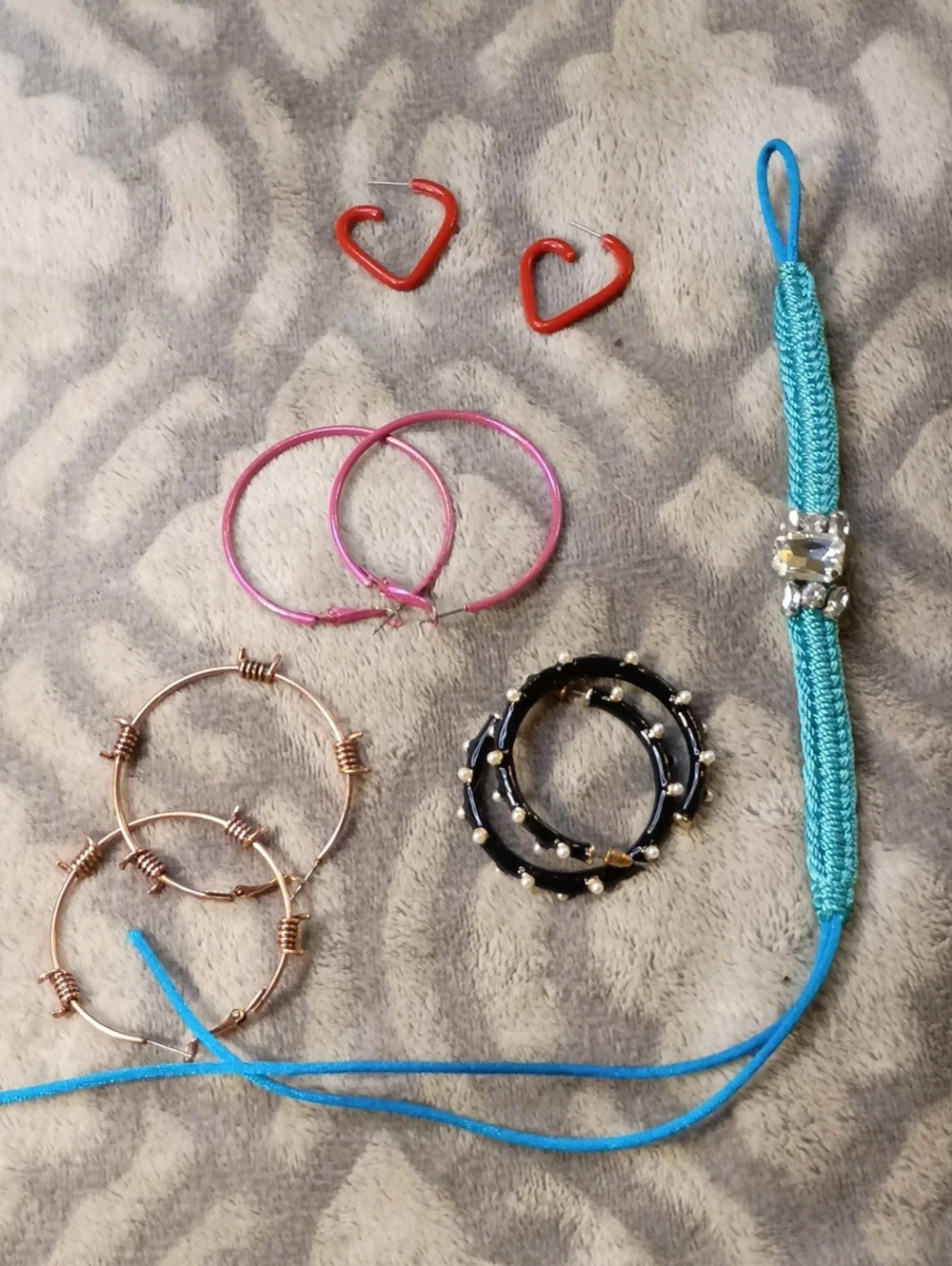 Turquoise Color Braided Bracelet with Crystal Accent - Women Accessories